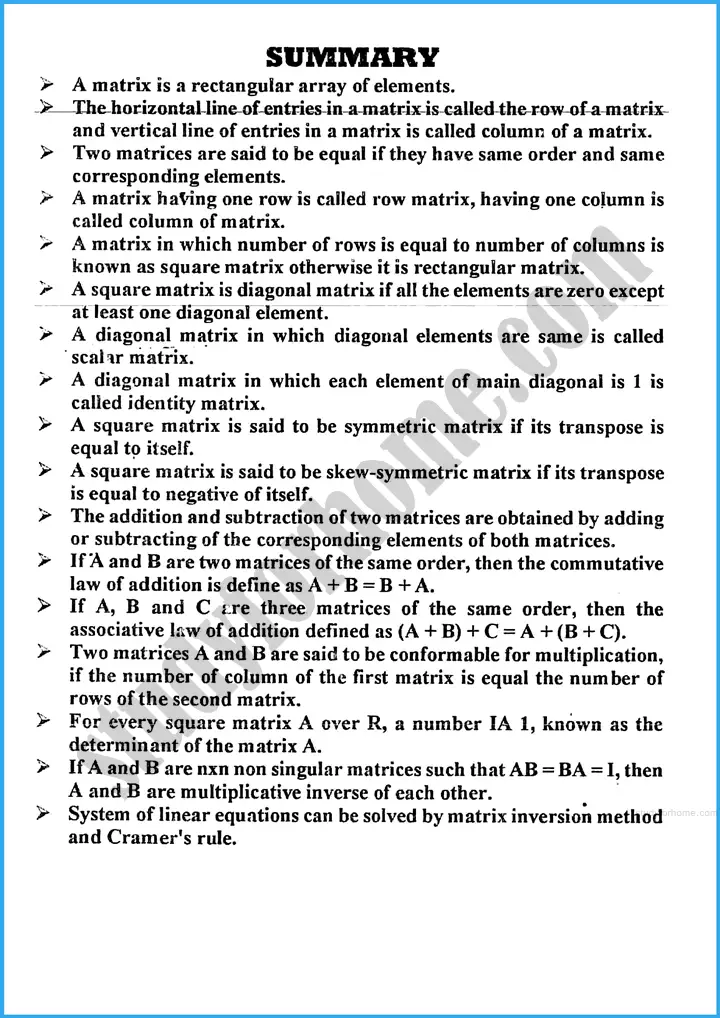 matrices and determinants review exercise 19 mathematics class 10th 10