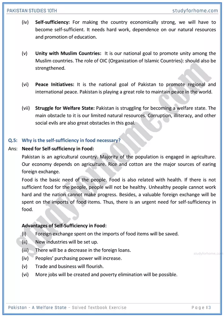 pakistan  a welfare state solved textbook exercise pakistan studies class 10th 03