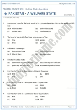 pakistan--a-welfare-state-multiple-choice-questions-pakistan-studies-class-10th