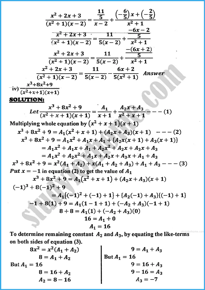 partial fractions review exercise 21 mathematics class 10th 05