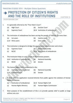 protection-of-citizens-rights-and-the-role-of-institutions-multiple-choice-questions-pakistan-studies-class-10th