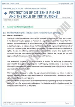 protection-of-citizens-rights-and-the-role-of-institutions-solved-textbook-exercise-pakistan-studies-class-10th