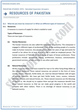 resources-of-pakistan-detailed-question-answers-pakistan-studies-class-10th