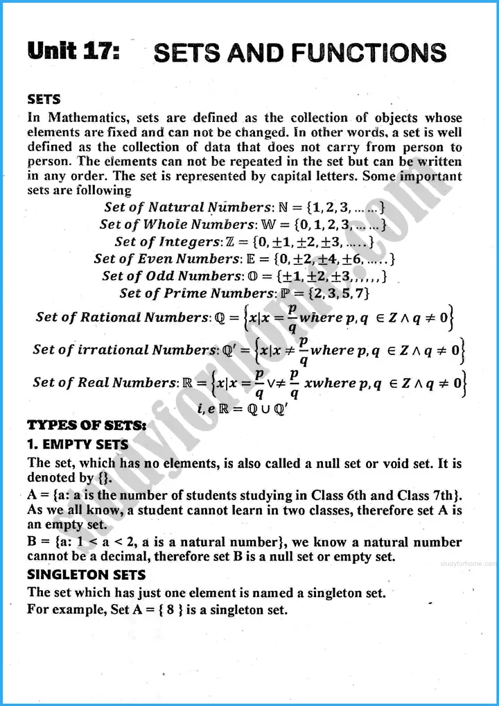 sets and functions definition and formulae mathematics class 10th 01