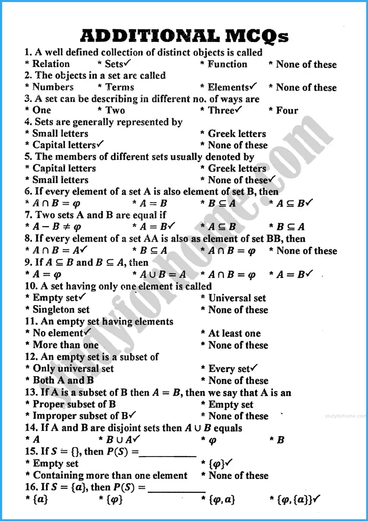 sets and functions mcqs mathematics class 10th 01