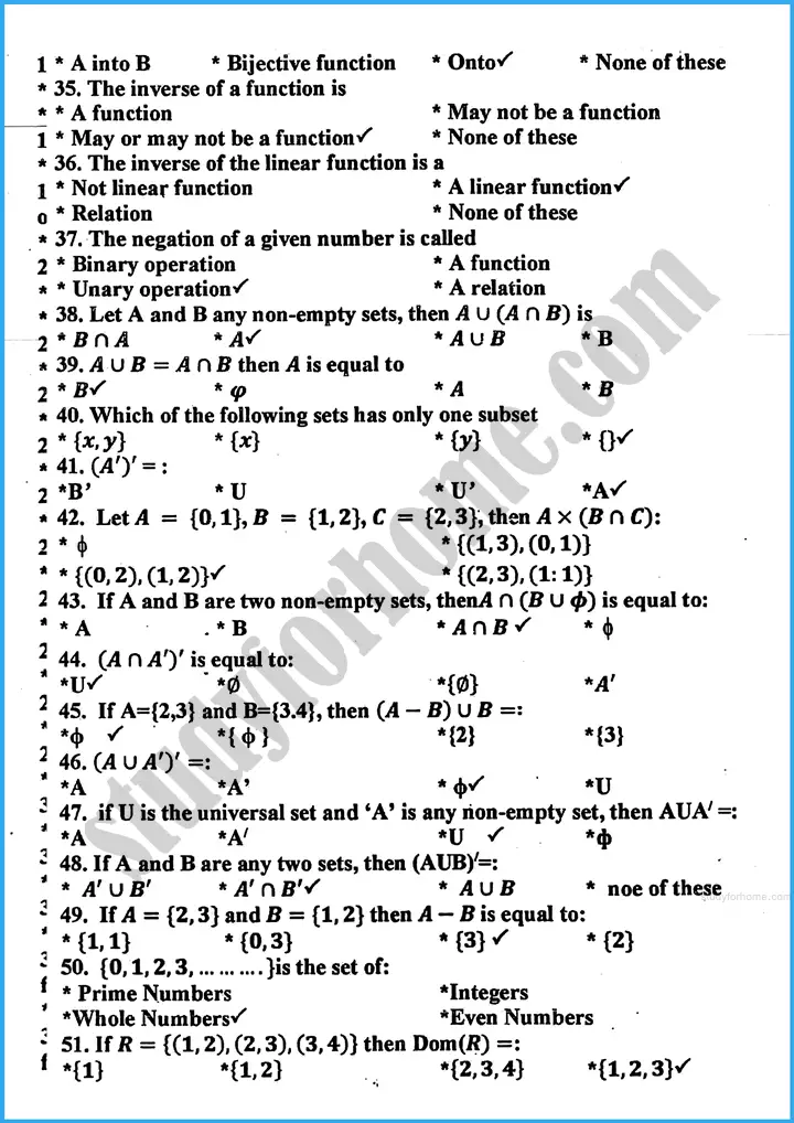 sets and functions mcqs mathematics class 10th 03