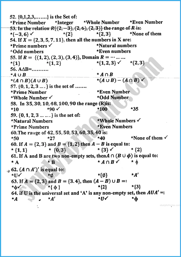 sets and functions mcqs mathematics class 10th 04