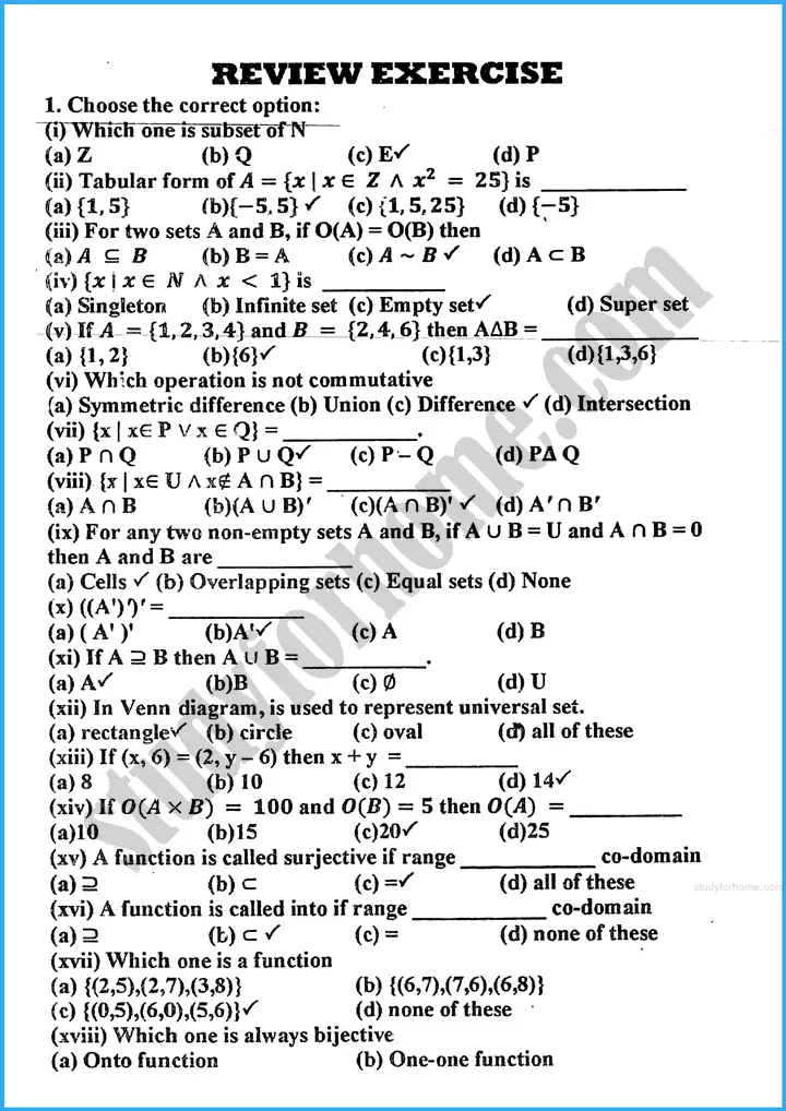 sets and functions review exercise 17 mathematics class 10th 01