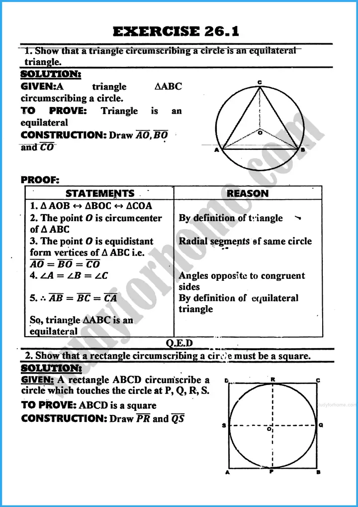 tangents of a circle exercise 26 1 mathematics class 10th 01