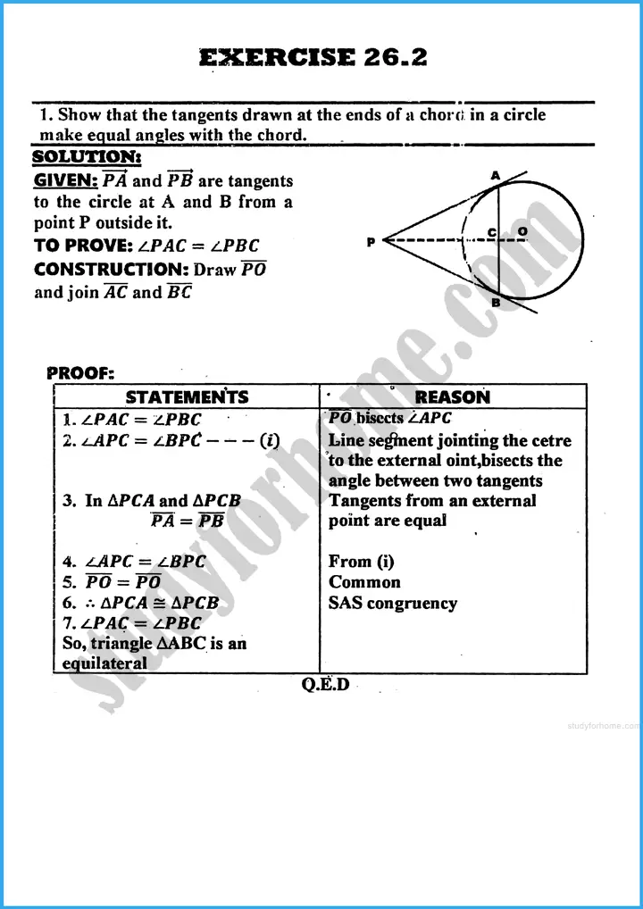 tangents of a circle exercise 26 2 mathematics class 10th 01