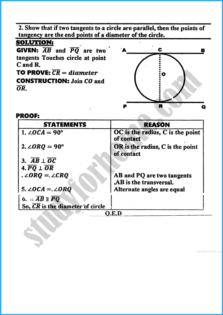 tangents of a circle exercise 26 2 mathematics class 10th 02