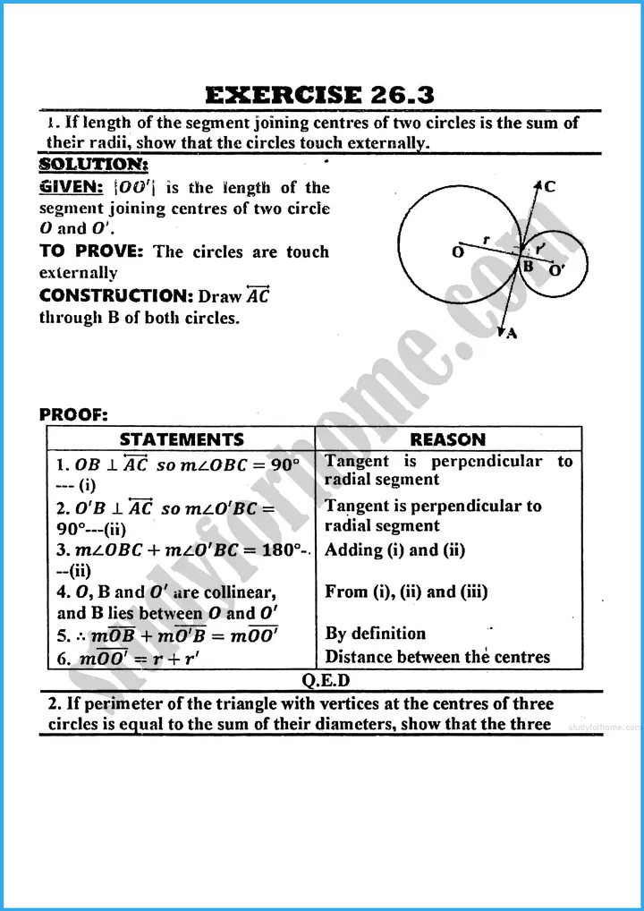 tangents of a circle exercise 26 3 mathematics class 10th 01