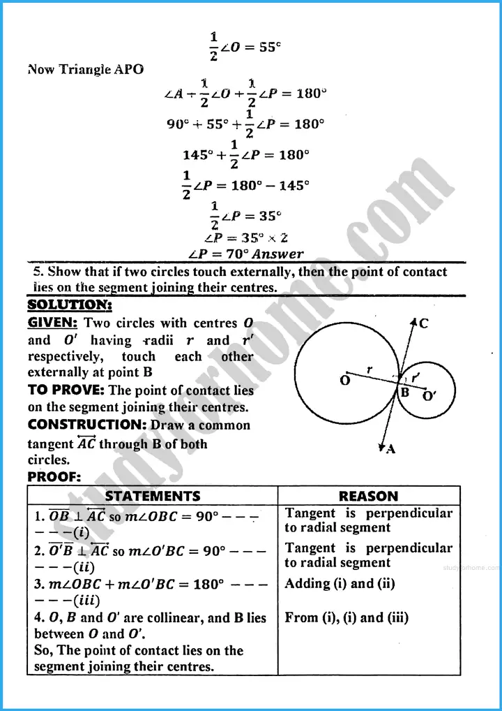 tangents of a circle exercise 26 3 mathematics class 10th 04