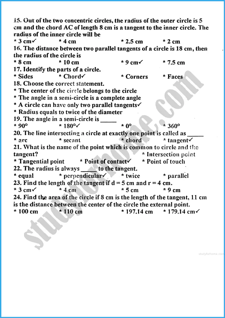 tangents of a circle mcqs mathematics class 10th 02