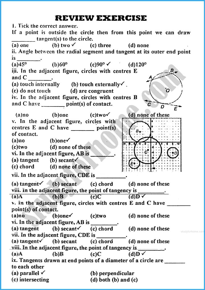 tangents of a circle review exercise 26 mathematics class 10th 01