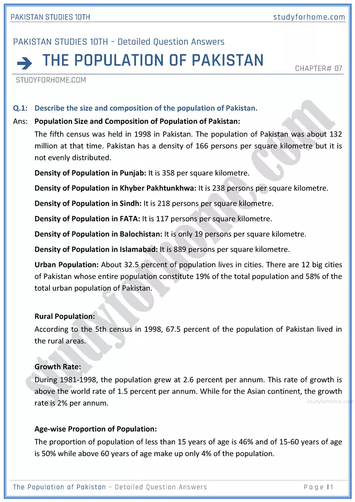 the-population-of-pakistan-detailed-question-answers-pakistan-studies-class-10th