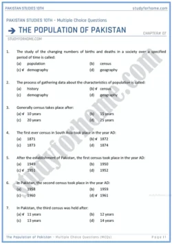 the-population-of-pakistan-multiple-choice-questions-pakistan-studies-class-10th