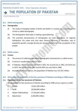 the-population-of-pakistan-short-question-answers-pakistan-studies-class-10th