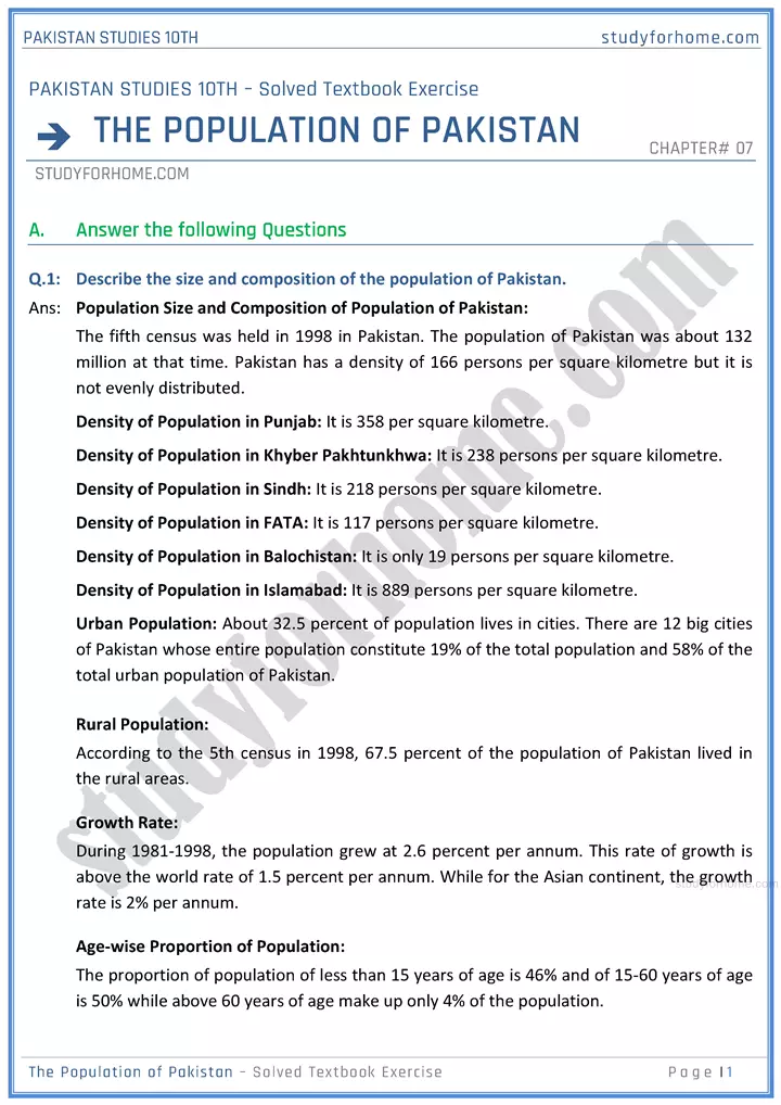 the-population-of-pakistan-solved-textbook-exercise-pakistan-studies-class-10th