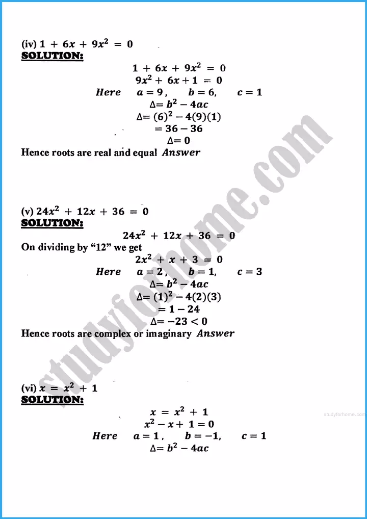 theory of quadratic equations exercise 20 1 mathematics class 10th 02