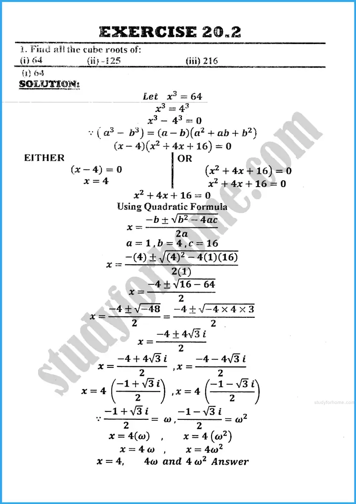 theory of quadratic equations exercise 20 2 mathematics class 10th 01