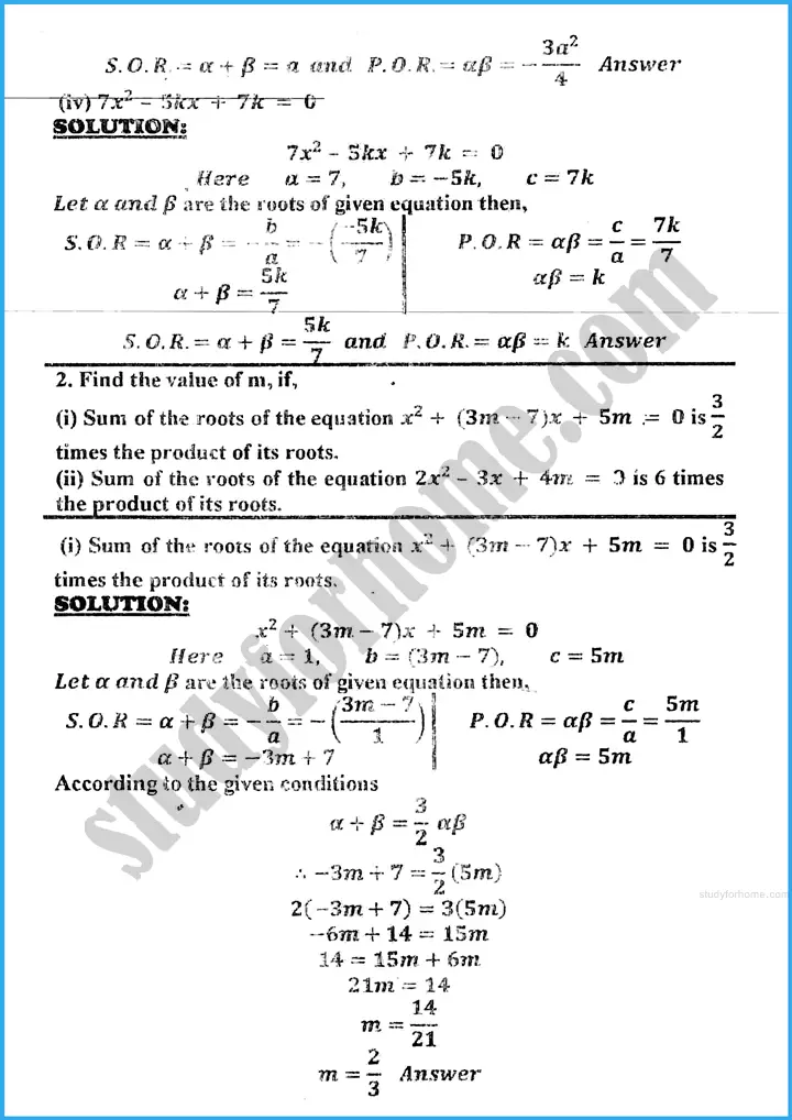 theory of quadratic equations exercise 20 3 mathematics class 10th 02