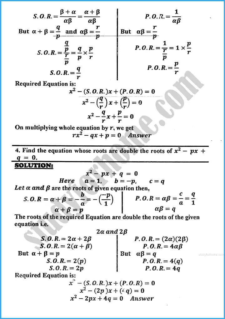 theory of quadratic equations exercise 20 5 mathematics class 10th 08