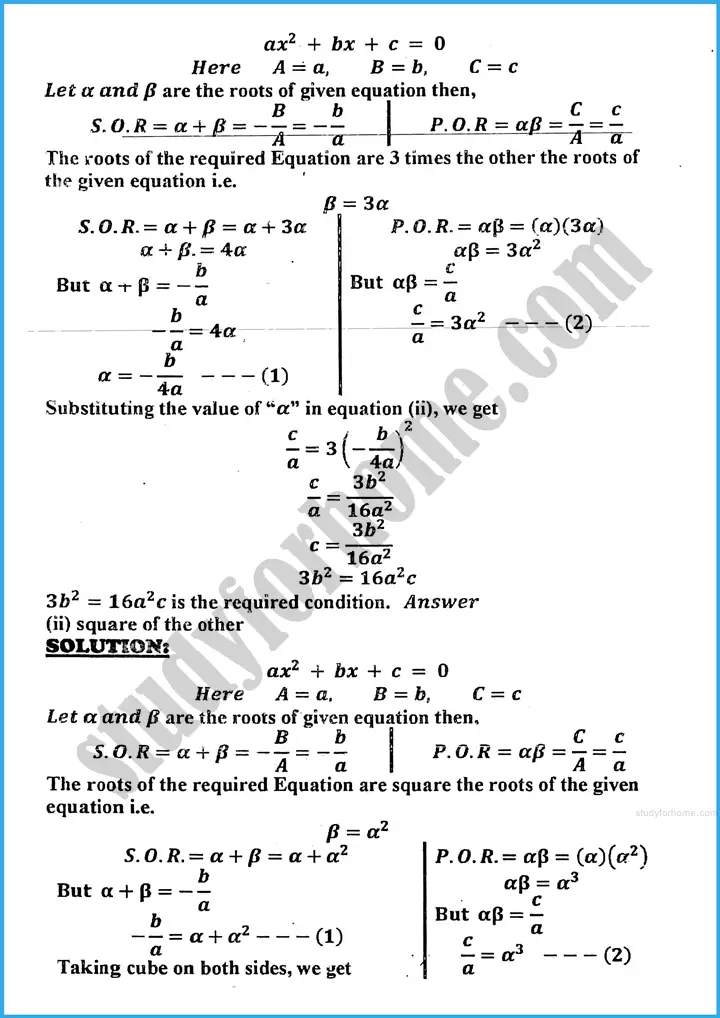 theory of quadratic equations exercise 20 5 mathematics class 10th 10