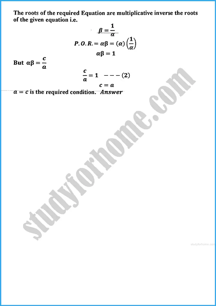 theory of quadratic equations exercise 20 5 mathematics class 10th 12