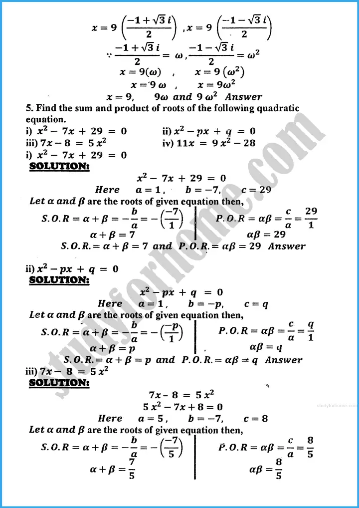 theory of quadratic equations review exercise 20 mathematics class 10th 05