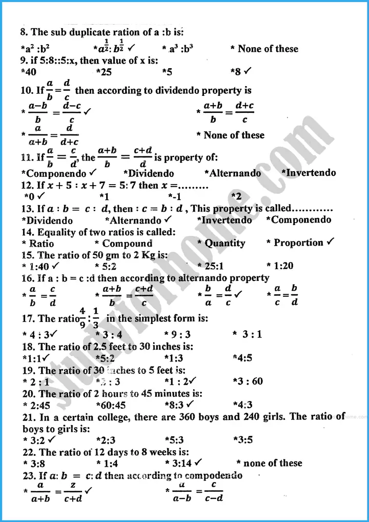 variations mcqs mathematics class 10th 02