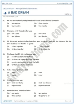 a-bad-dream-multiple-choice-questions-unit-5-1-english-class-10th-sindh-board