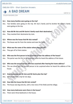 a-bad-dream-short-question-answers-unit-5-1-english-class-10th-sindh-board