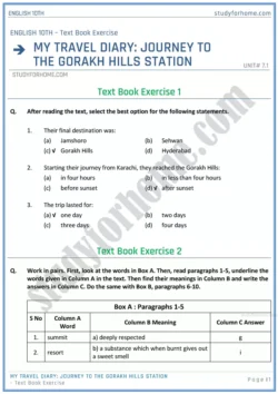 my-travel-diary-text-book-exercise-solution-unit-7-1-english-class-10th-sindh-board