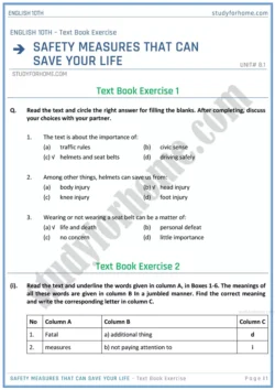 safety-measures-that-can-save-your-life-text-book-exercise-solution-unit-8-1-english-class-10th-sindh-board
