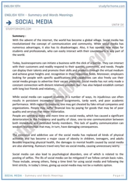 social-media-summary-and-words-meanings-unit-4-1-english-class-10th-sindh-board