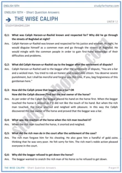 the-wise-caliph-short-question-answers-unit-1-1-english-class-10th-sindh-board