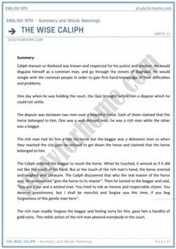 the-wise-caliph-summary-and-words-meanings-unit-1-1-english-class-10th-sindh-board