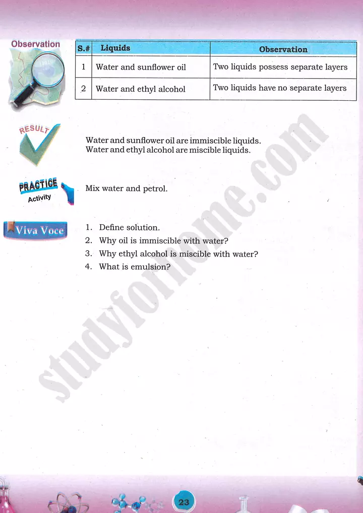 miscibility of liquids practical activity 12 chemistry class 9th 02