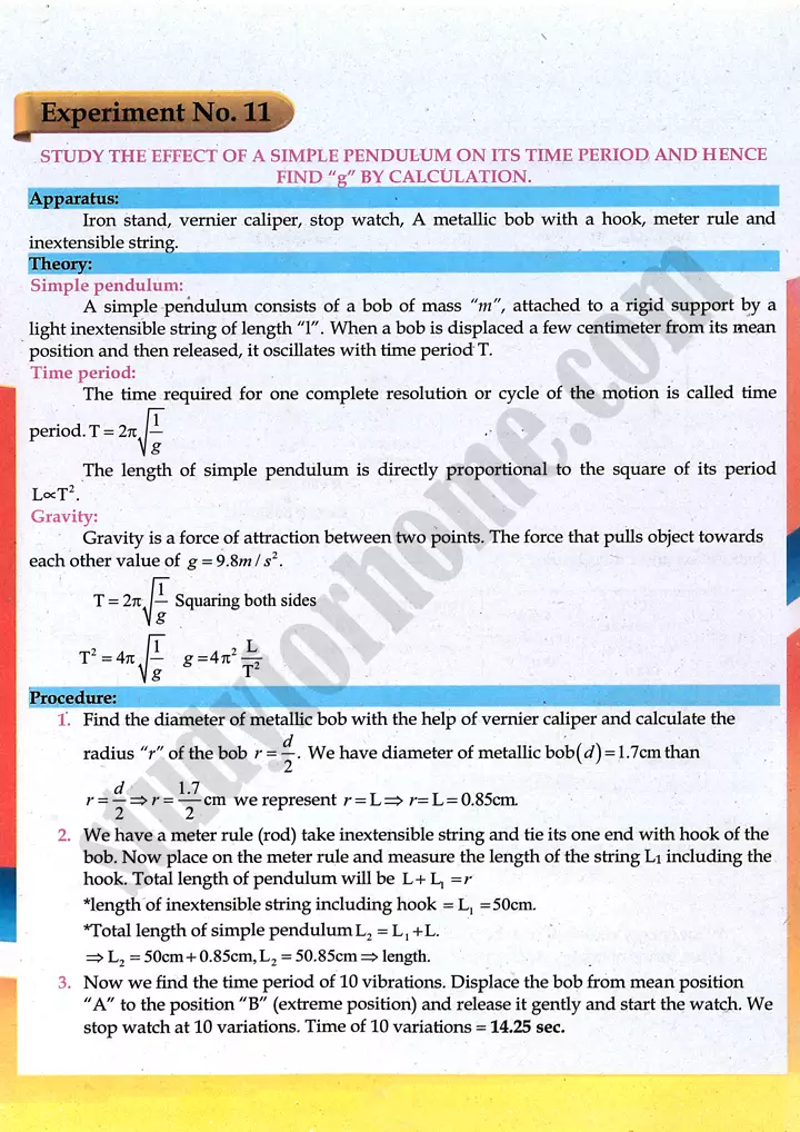 pendulum time gravity relation practical activity 11 physics class 9th 01