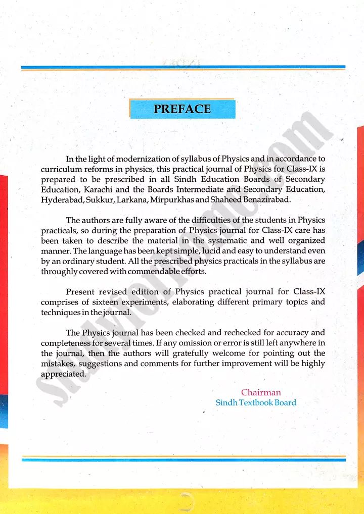 physics journal of practical activities class 9th sindh board science group 03