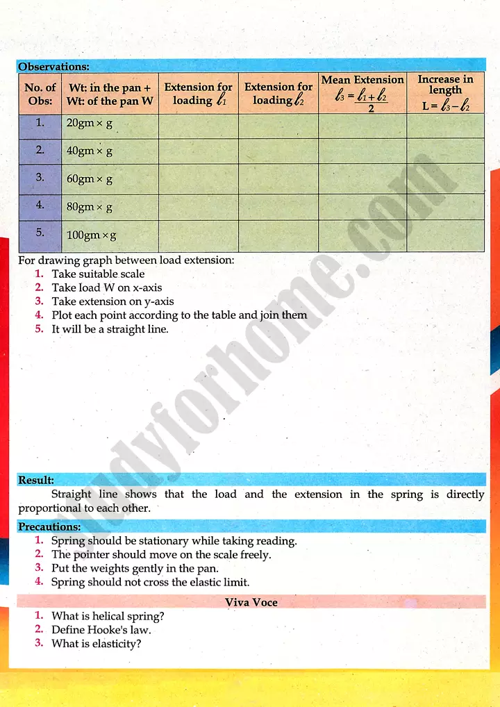 spring load extension graph practical activity 12 physics class 9th 02