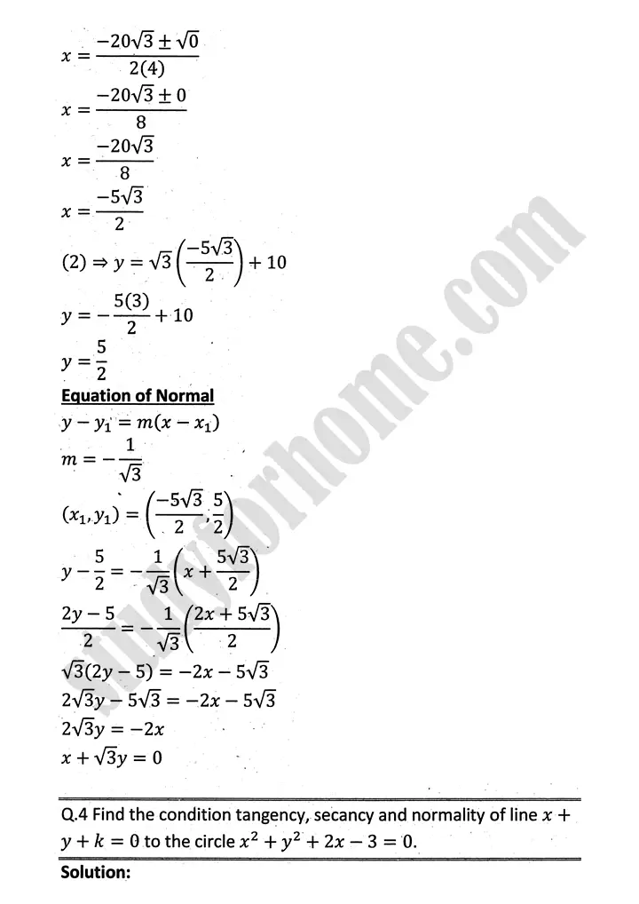 circle review exercise 8 mathematics 12th sindh board 06