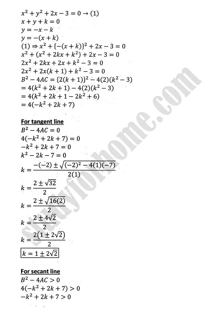 circle review exercise 8 mathematics 12th sindh board 07