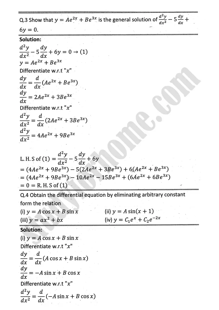 differential equations exercise 10 1 mathematics 12th sindh board 03