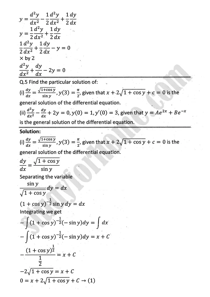 differential equations exercise 10 1 mathematics 12th sindh board 07