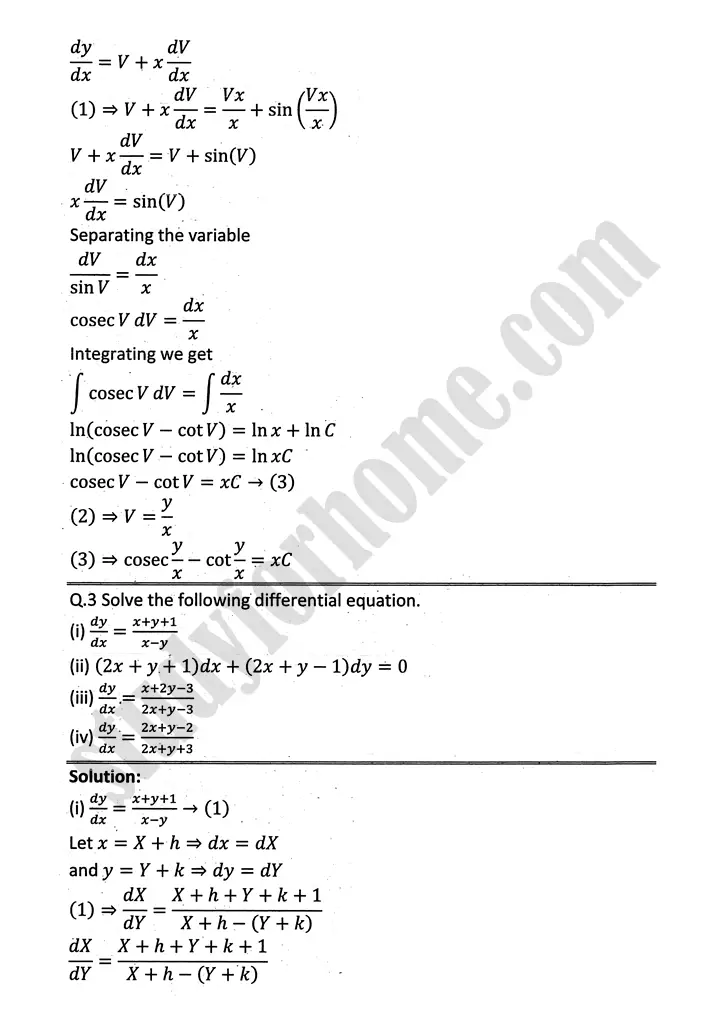 differential equations exercise 10 2 mathematics 12th sindh board 11