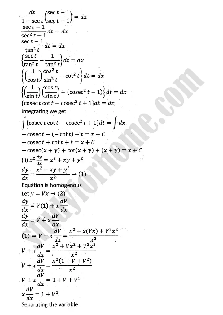 differential equations review exercise 10 mathematics 12th sindh board 04