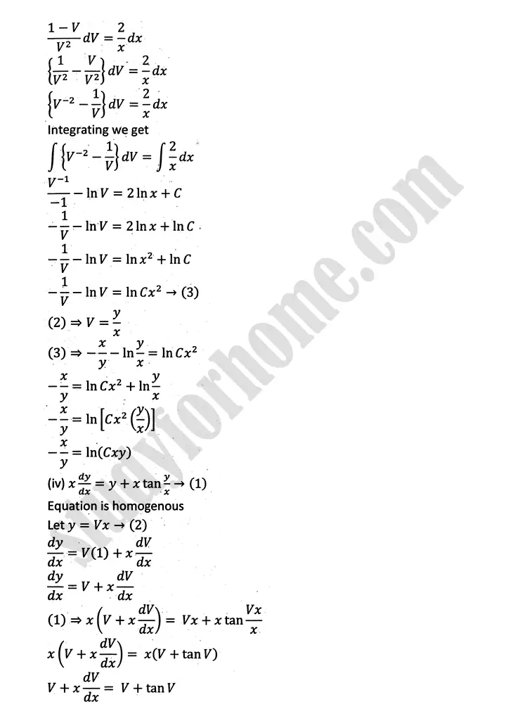 differential equations review exercise 10 mathematics 12th sindh board 06