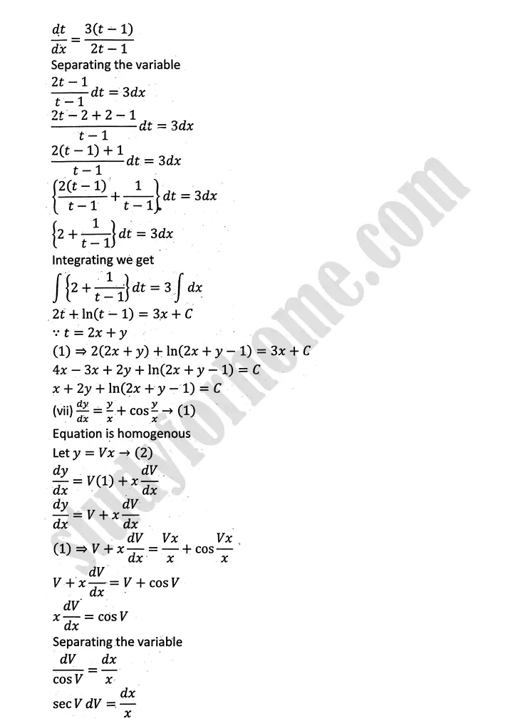 differential equations review exercise 10 mathematics 12th sindh board 10